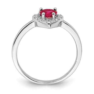 Sterling Silver Rhodium-plated Created Corundum & CZ Heart Ring