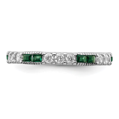Sterling Silver Rhodium-plated Synthetic Green Spinel & CZ Band