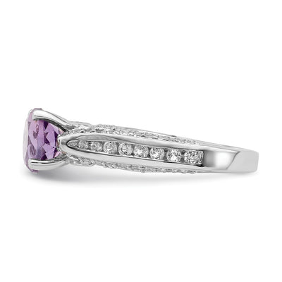 Sterling Silver Rhodium-plated Amethyst & White Topaz Ring