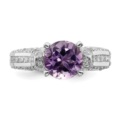 Sterling Silver Rhodium-plated Amethyst & White Topaz Ring