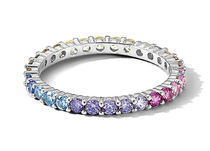 Prizma Sterling Silver Rhodium-plated Colorful CZ Eternity Band Ring