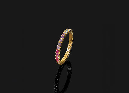 Prizma Sterling Silver Gold-tone 14K Flash Gold-plated Colorful CZ Eternity Band Ring