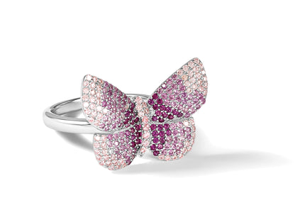 Sterling Silver Rhodium-plated Polished Pink CZ Butterfly Ring
