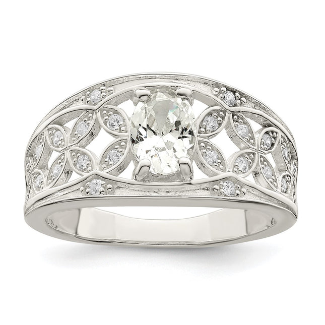Sterling silver cubic zirconia flower ring