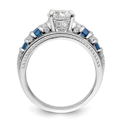 Sterling Silver Rhodium-plated Polished Blue & White CZ Engagement & Band R