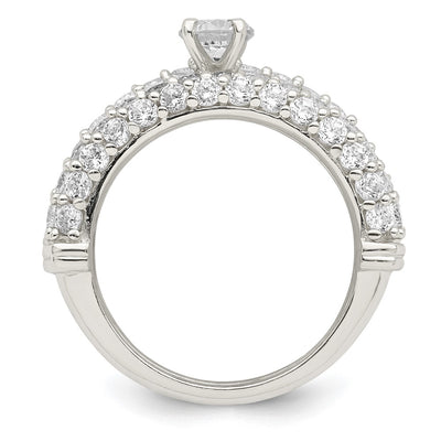Sterling Silver Polished Pavé CZ Wedding Ring Set