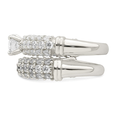 Sterling Silver Polished Pavé CZ Wedding Ring Set