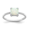Sterling Silver Rhodium-plated Polished Square White Created Opal Ring