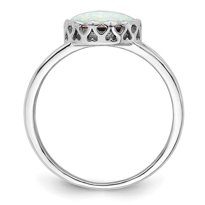 Sterling Silver Rhodium-plated Round White Created Opal Inlay Ring