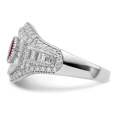 Sterling Silver Rhodium-plated Polished Red & White CZ Ring