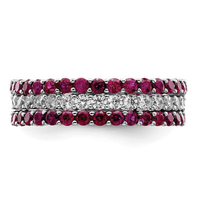 Sterling Silver Rhodium-plated Polished Pink & White CZ 3 Ring Set