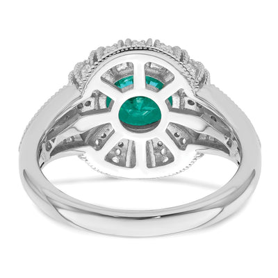 Sterling Silver Rhodium-plated Clear and Teal CZ Vintage Style Ring