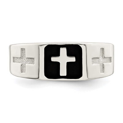 Sterling Silver Rhodium-plated Enameled Cross Ring