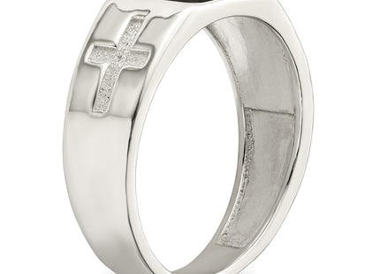 Sterling Silver Rhodium-plated Enameled Cross Ring