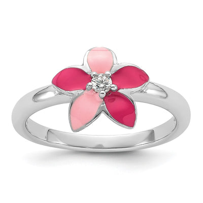 Sterling silver cubic zirconia flower ring