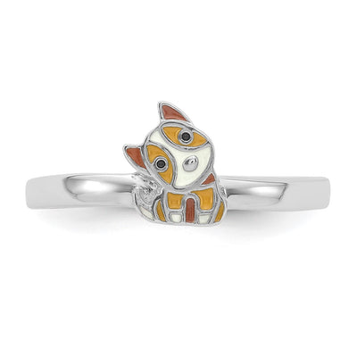 Sterling Silver Rhodium-plated Multi-color Enameled Dog Children's Ring