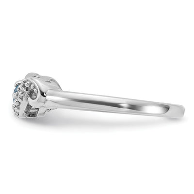 Sterling Silver Rhodium-plated Light Swiss Blue Topaz and CZ Swirl Ring