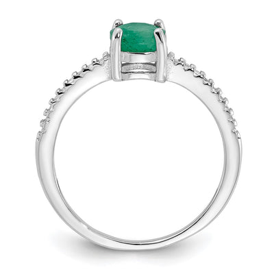 Sterling Silver Rh-plated-plated 1.0EM Emerald and .12WT White Topaz Ring