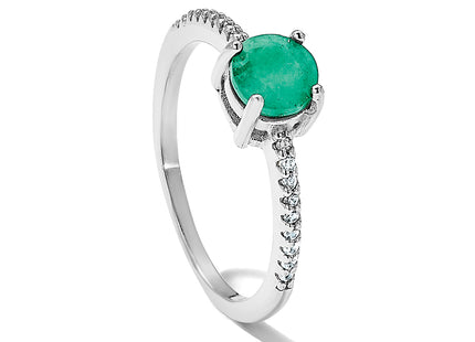 Sterling Silver Rh-plated-plated 1.0EM Emerald and .12WT White Topaz Ring