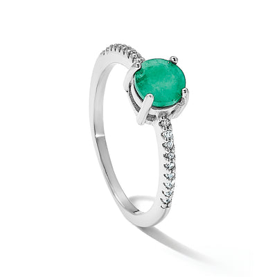 Sterling Silver Rh-plated-plated 1.0EM Emerald and .12WT White Topaz Ring