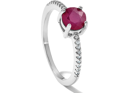 Sterling Silver Rh-plated-plated 1.43R Ruby and .12WT White Topaz Ring