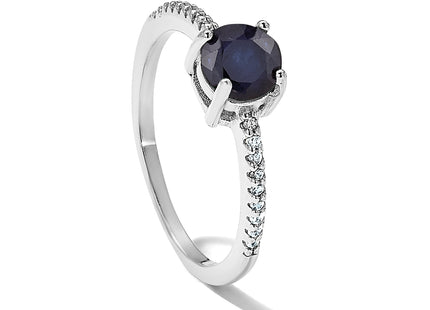 Sterling Silver Rh-plated-plated .81S Sapphire and .12WT White Topaz Ring