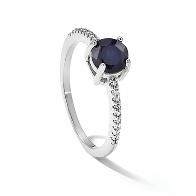 Sterling Silver Rh-plated-plated .81S Sapphire and .12WT White Topaz Ring