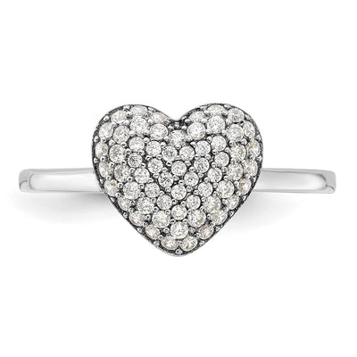 Sterling Silver Rhodium-plated Pavé CZ Heart Ring