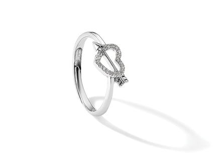 Sterling Silver Rhodium-plated CZ Heart with Arrow Adjustable Ring