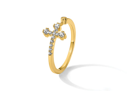 Sterling Silver Gold-tone CZ Cross Ring