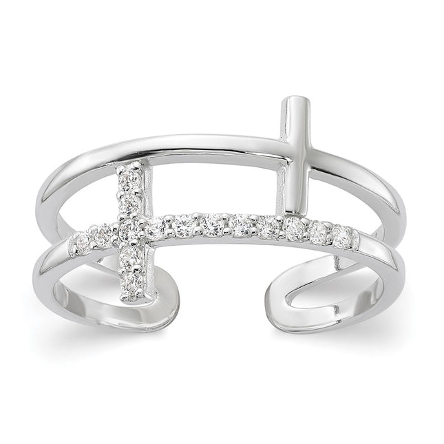 Sterling silver cubic zirconia cross ring