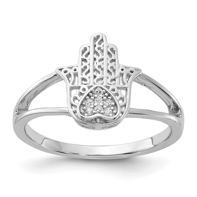 Sterling silver cubic zirconia hamsa ring