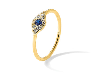 Sterling Silver Gold-tone Synthetic Blue Spinel CZ Evil Eye Ring