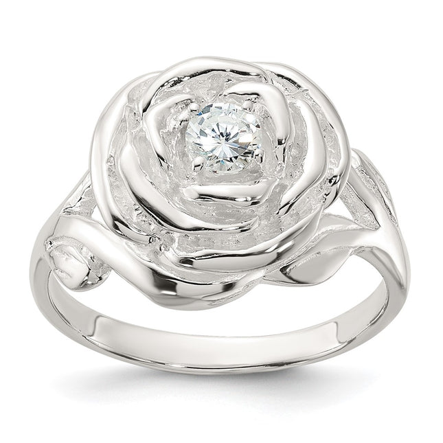 Sterling silver cubic zirconia flower ring