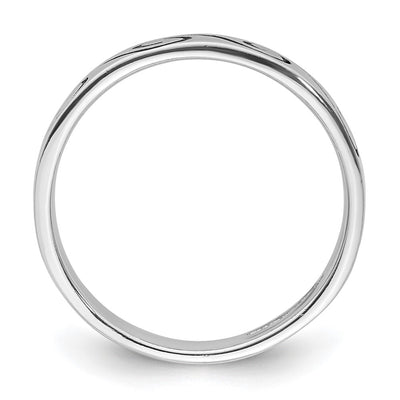 Sterling Silver Rhodium-plated Antiqued Wave Design Band Ring