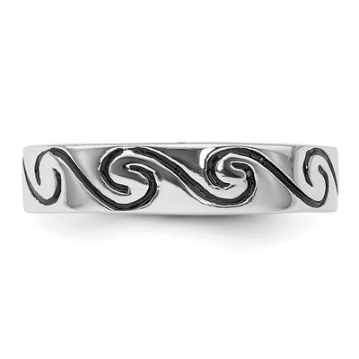 Sterling Silver Rhodium-plated Antiqued Wave Design Band Ring