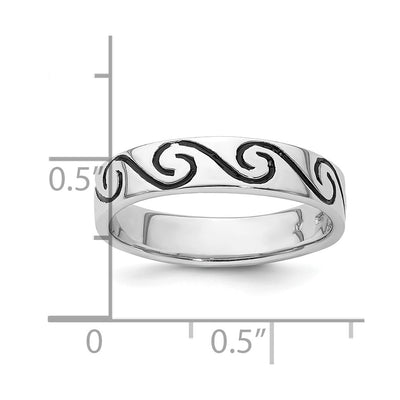 Sterling Silver Rhodium-plated Antiqued Wave Design Band Ring