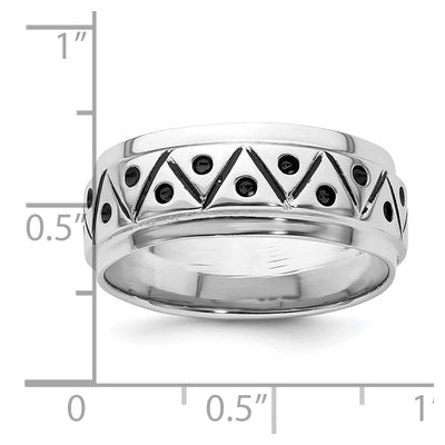 Sterling Silver Rhodium-plated with Antiqued Zig Zag Band Ring