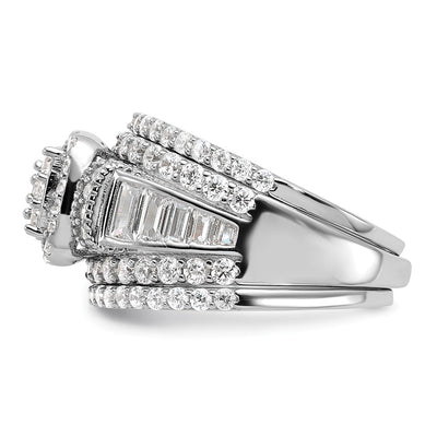 Sterling Silver Rhodium-plated CZ Engagement Ring w/2 Bands 3 Ring Set