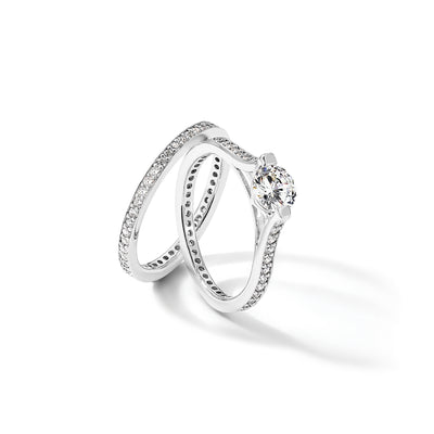 Sterling Silver Rhodium-plated CZ Eternity Engagement Ring and Band Set