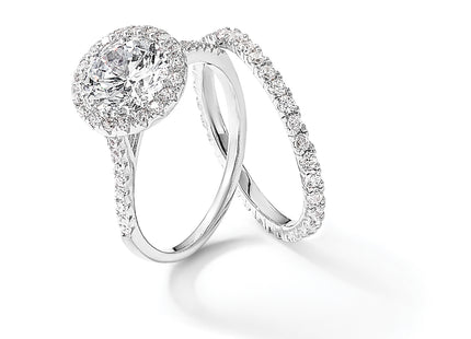 Sterling Silver RH-plated CZ Halo Engagement Ring and Eternity Band Set