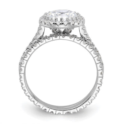 Sterling Silver Rh-plt CZ Halo Engagement/Eternity Band 2 Ring Set