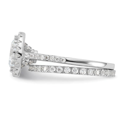 Sterling Silver Rh-plt CZ Halo Engagement/Eternity Band 2 Ring Set
