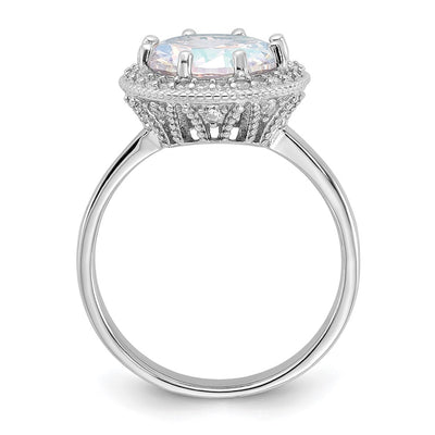 Sterling Silver Rhodium-plated Clear and Iridescent CZ Rnd Halo Ring
