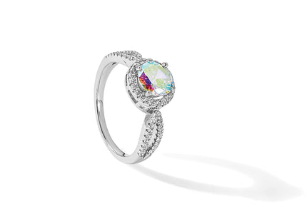 Sterling Silver Rhodium-plated Iridescent CZ Halo Ring