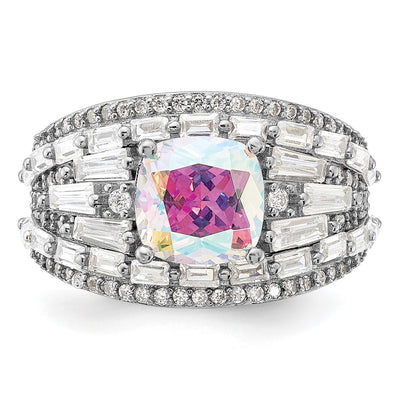 Sterling Silver Rhodium-plated Clear and Iridescent CZ Ring