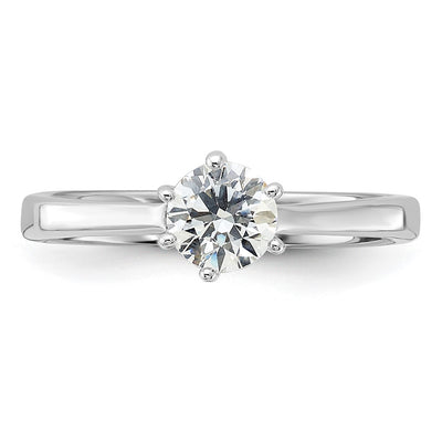 Sterling Silver Rhodium-plated Round CZ 6-prong Engagement Ring