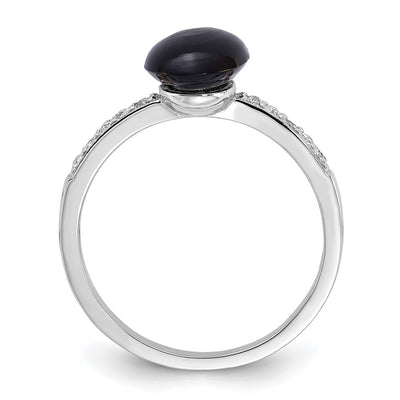Sterling Silver Rhodium-plated Onyx and .2WT White Topaz Ring