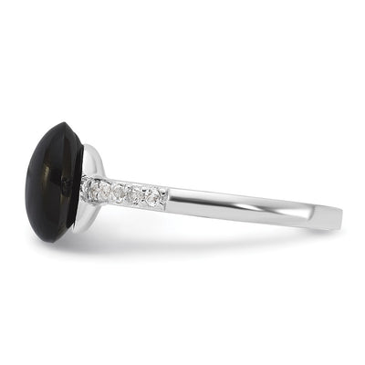 Sterling Silver Rhodium-plated Onyx and .2WT White Topaz Ring
