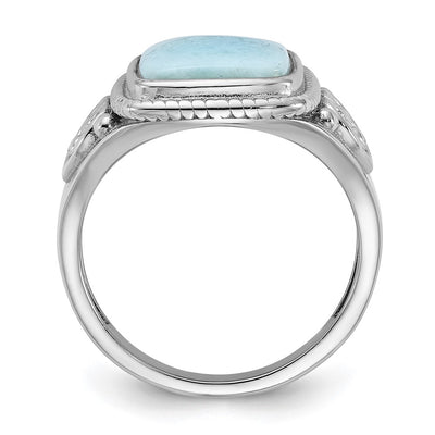 Sterling Silver Rhodium-plated Oxidized with Rectangular Larimar Ring